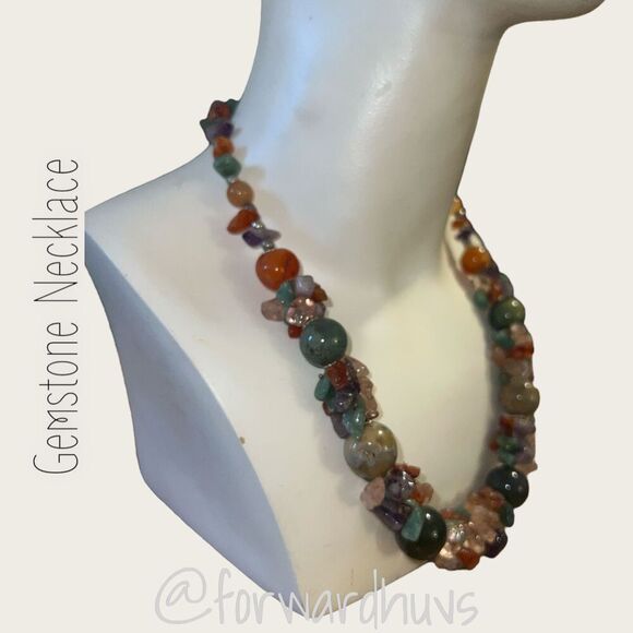 Semi-Precious Gemstone Cluster Necklace - Picture 3 of 11